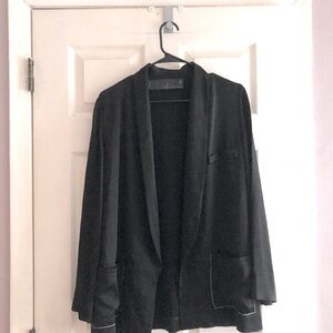 Zara Blazer Black Satin Pajama White Stitching Relaxed Fit Long Sleeve Notched M
